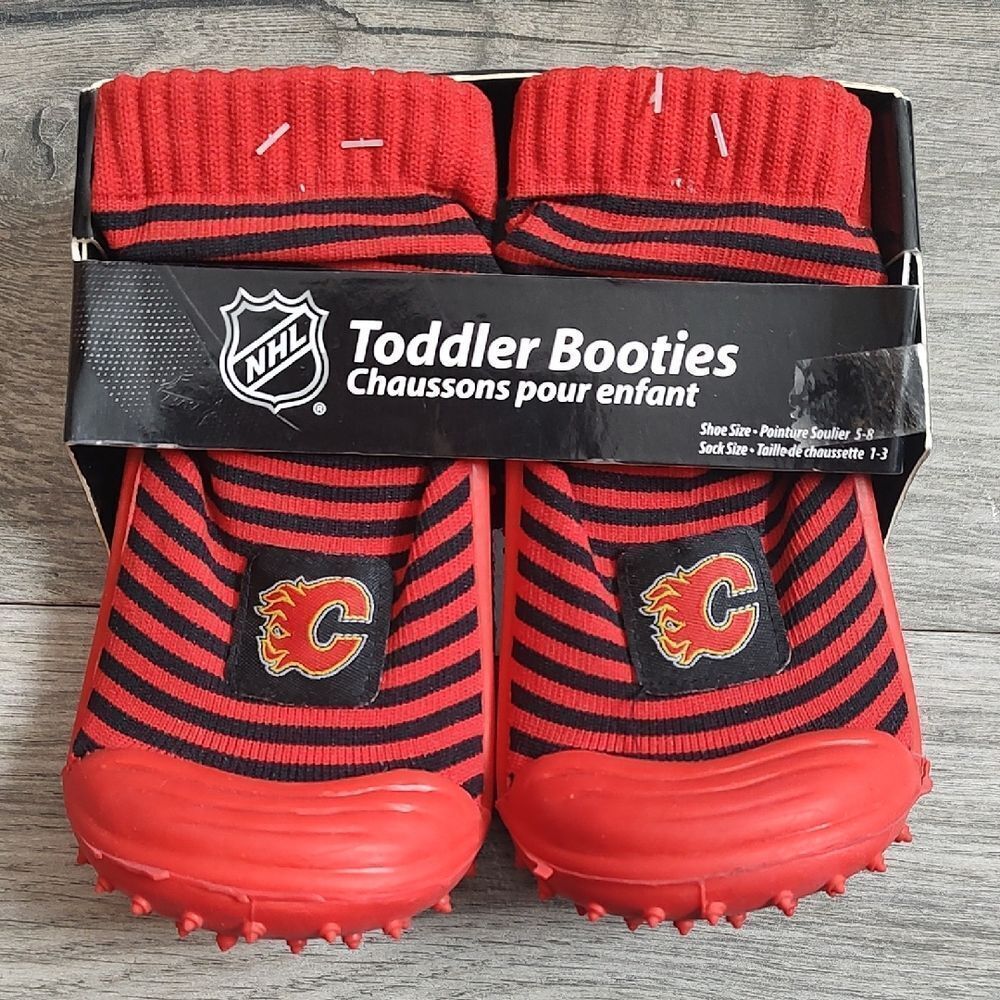 Brand New NHL Calgary Flames Unisex Toddler Sock Booties - Shoe Size 5-8